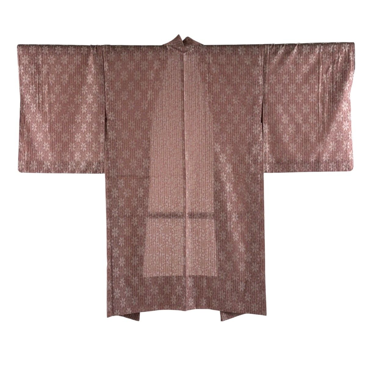 【美品】 羽織 身丈102.5cm 裄丈65.5cm M やまと 花 縦縞 ピンク 正絹 逸品 【中古】