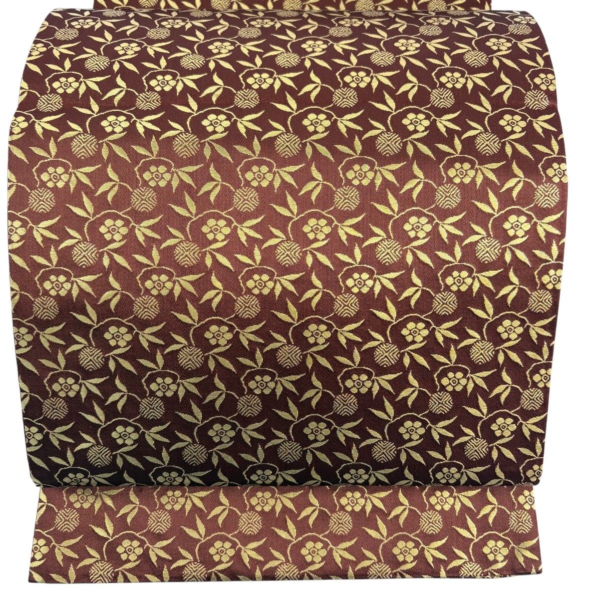 【美品】 袋名古屋帯 秀品 笹蔓 箔 茶色 正絹 【中古】