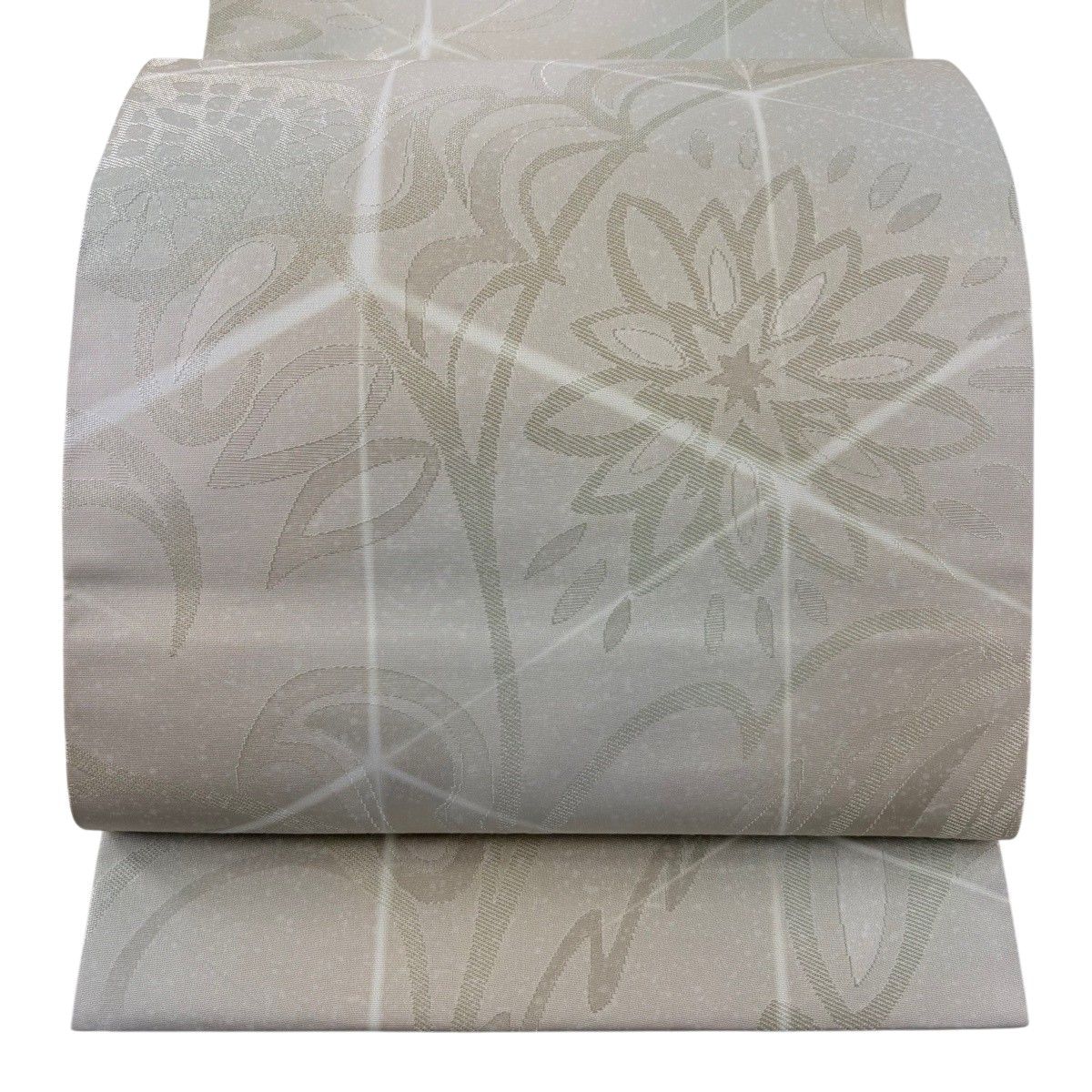 【美品】 袋帯 秀品 やまと 花 幾何学 ベージュ 六通 正絹 【中古】