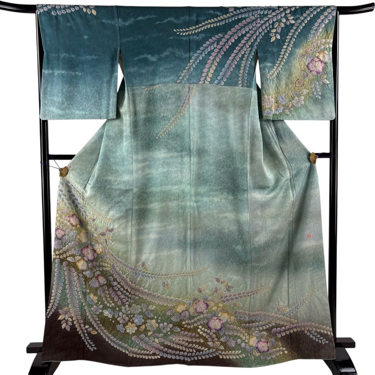 訪問着 身丈165.5cm 裄丈65cm M 袷 やまと 落款 辻ヶ花 銀通し 金彩 薄緑 正絹 名品 【中古】