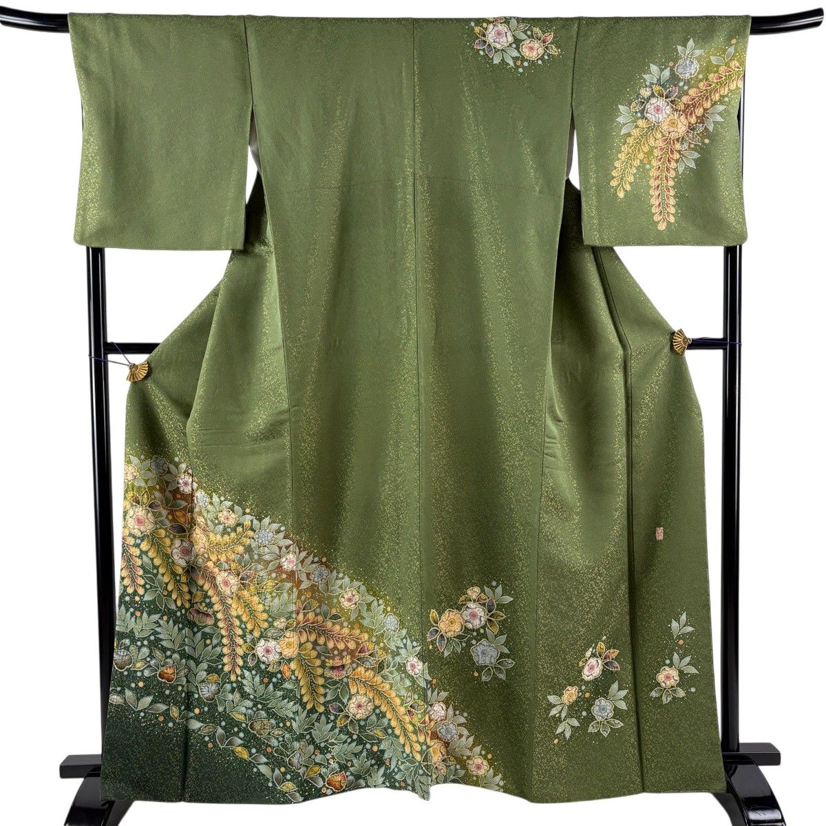 訪問着 身丈164.5cm 裄丈67.5cm L 袷 翠山工房 落款 辻ヶ花 金通し ぼかし よもぎ色 正絹 名品 【中古】