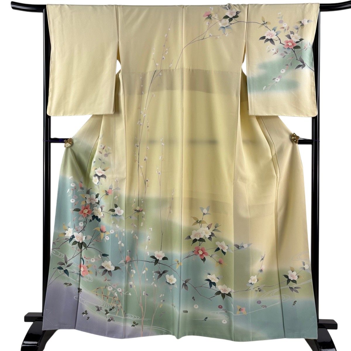 美品】 訪問着 身丈164.5cm 裄丈65.5cm M 袷 枝花 流水 金糸 ぼかし 薄 