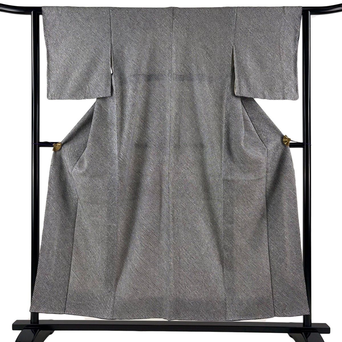 【美品】 小紋 身丈153.5cm 裄丈61cm S 袷 鹿子柄 総絞り 黒灰 正絹 秀品 【中古】
