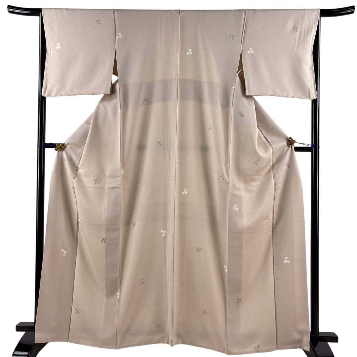 【美品】 小紋 身丈163.5cm 裄丈66cm M 袷 萩 金彩 ベージュ 正絹 秀品 【中古】