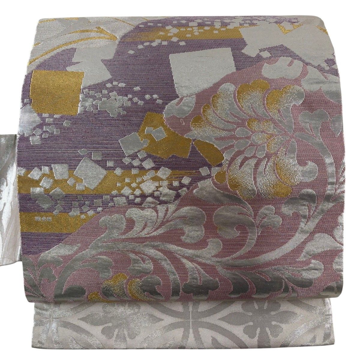 名古屋帯 秀品 川島織物 落款 草花 七宝 金銀糸 箔 薄小豆 正絹 【中古】
