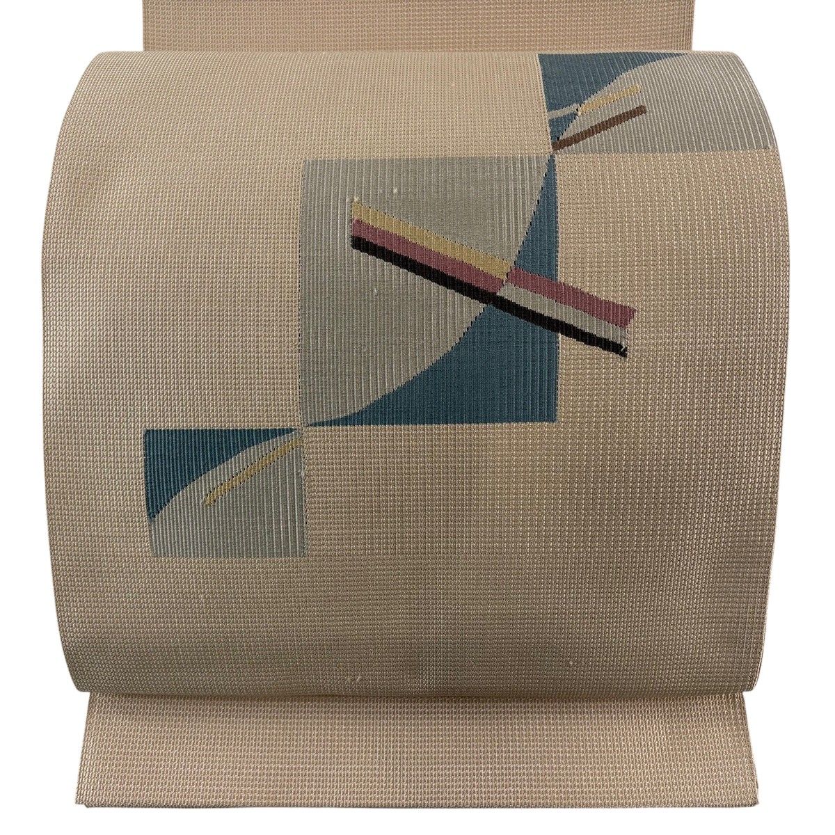 【美品】 名古屋帯 秀品 八寸名古屋帯 幾何学 ベージュ 正絹 【中古】 8,850円