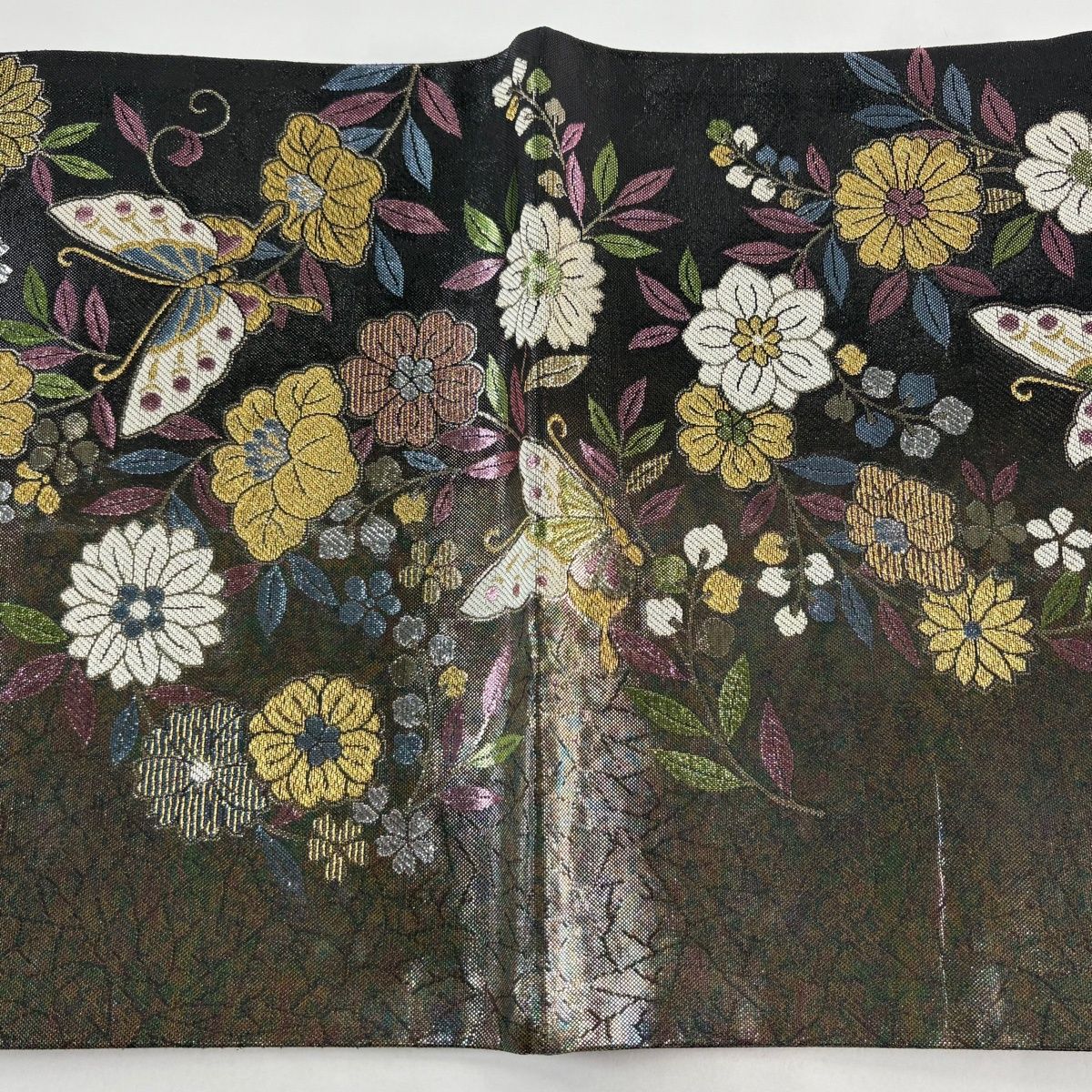 美品】 袋帯 秀品 草花 蝶 箔 墨色 六通 正絹 【中古】 - メルカリ