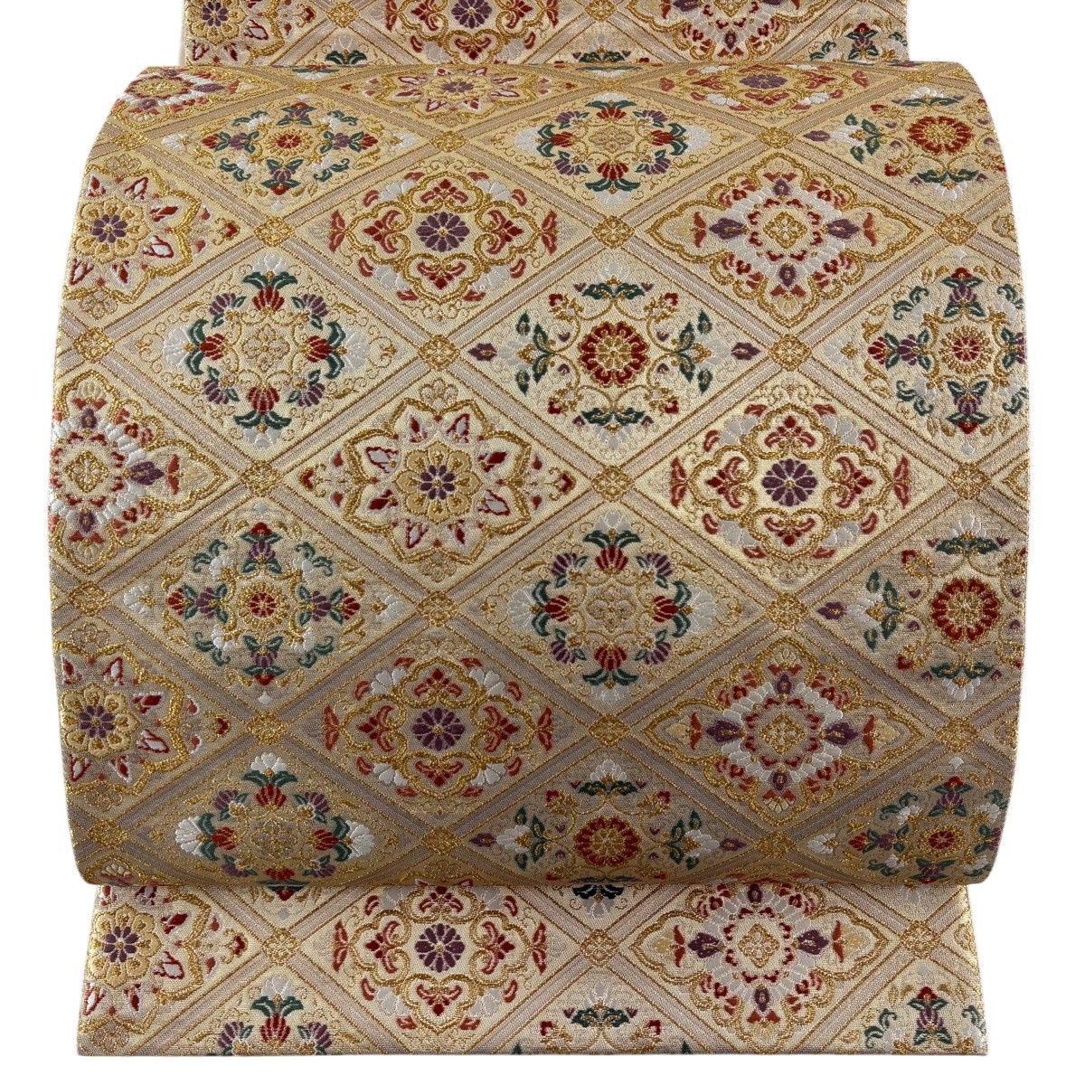 【美品】 袋帯 秀品 華文 菱 金糸 金色 六通 正絹 【中古】