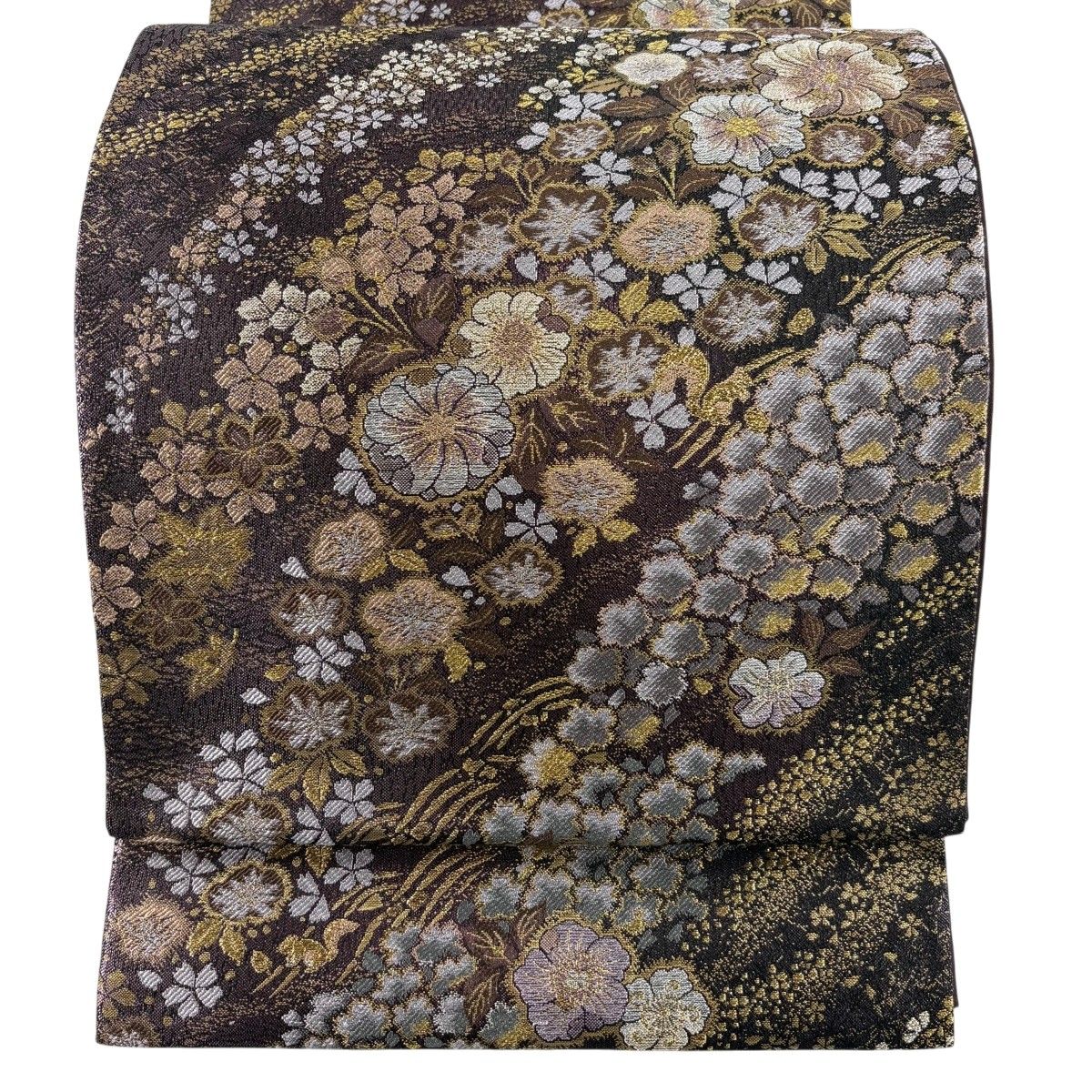 【美品】 袋帯 秀品 やまと 辻が花柄 リス 金銀糸 純金箔 茶紫 六通 正絹 【中古】