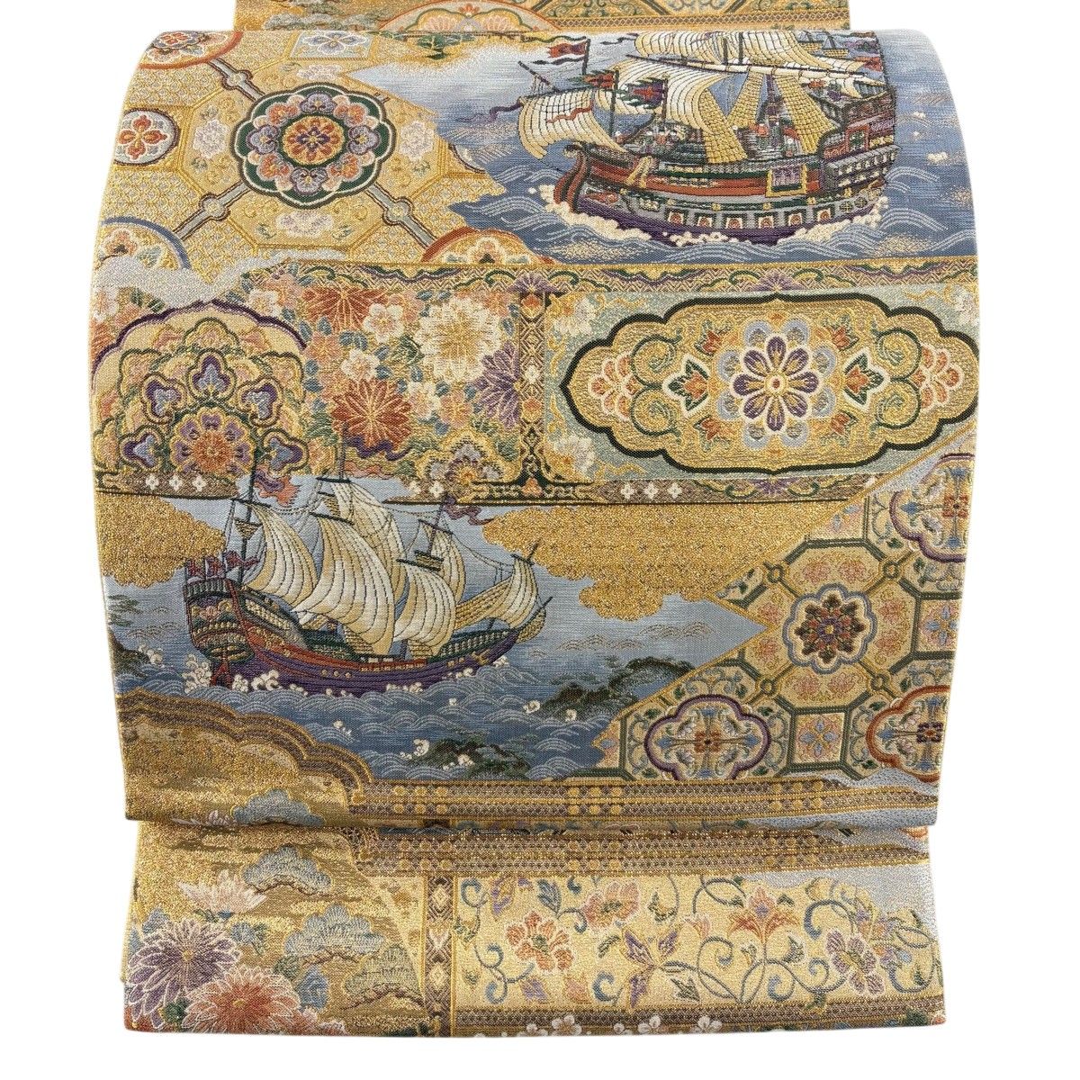 【美品】 袋帯 秀品 落款 証紙 船 違い棚 金糸 箔 金色 六通 正絹 【中古】