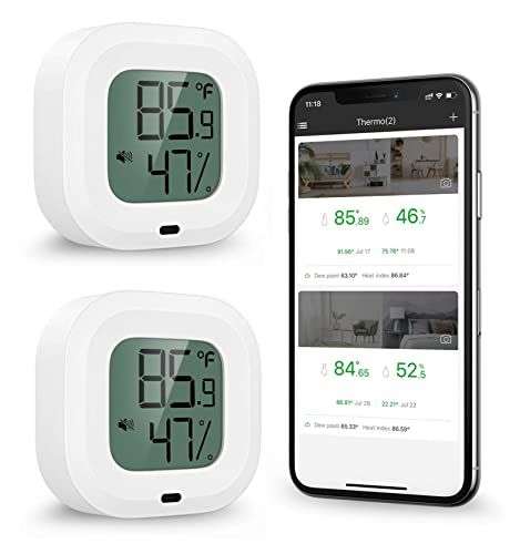 温湿度計 デジタル 高精度 スマホ連動 アプリ通知 液晶付き 世界最小級 コンパクト 異常アラート（音/光/スマホ） ログ記録 爬虫類 ペット 観葉植物 デスク JJWS08(2個)*vj