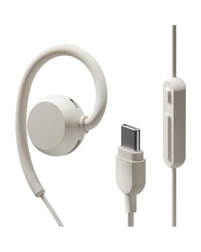 nwm (ヌーム) オープンイヤー イヤホン 有線 型 WIRED MWE007 耳スピ │ USB Type-C 防水 IPX4 両耳 マイク付き 軽量 耳をふさがない ホワイトベージュｍａ