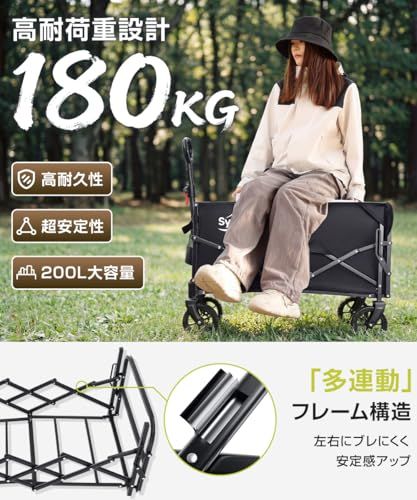 キャリーワゴン 【2026新登場・ワンタッチ収納&後部展開可】 アウトドアワゴン 大容量 200L 耐荷重180kg 自立収納 子供乗せれる キャリーカート 折り畳み 軽量 長物対応 ブレーキ付き 大きいタイヤ スチール制 丈夫 キャンプ カート 台車 荷★m キャリーワゴン 【2026新登場・ワンタッチ収納&後部展開可】 アウトドアワゴン 大容量 200L 耐荷重180kg 自立収納 子供乗せれる キャリーカート 折り畳み 軽量 長物対応 ブレーキ付き 大きいタイヤ スチール制 丈夫 キャンプ カート 台車 荷★m