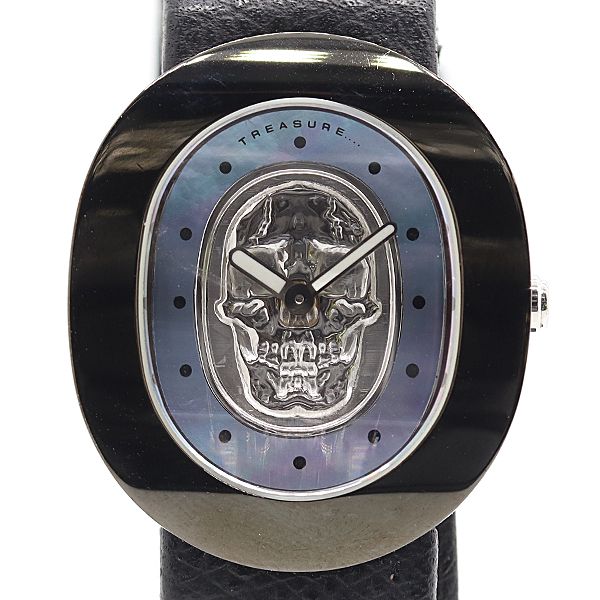 新品同様 稼働 deLaCour L'Ovale スカル QZ ブルーシェル文字盤 メンズ腕時計 0067100 6JWT KMT ABC24820