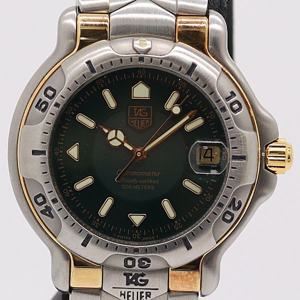 良品 稼働 保/箱付 タグホイヤー 6000シリーズ クロノメーター WH5153 AT/自動巻 緑文字盤 デイト メンズ腕時計 0002310 6JWT TAM ABC24871