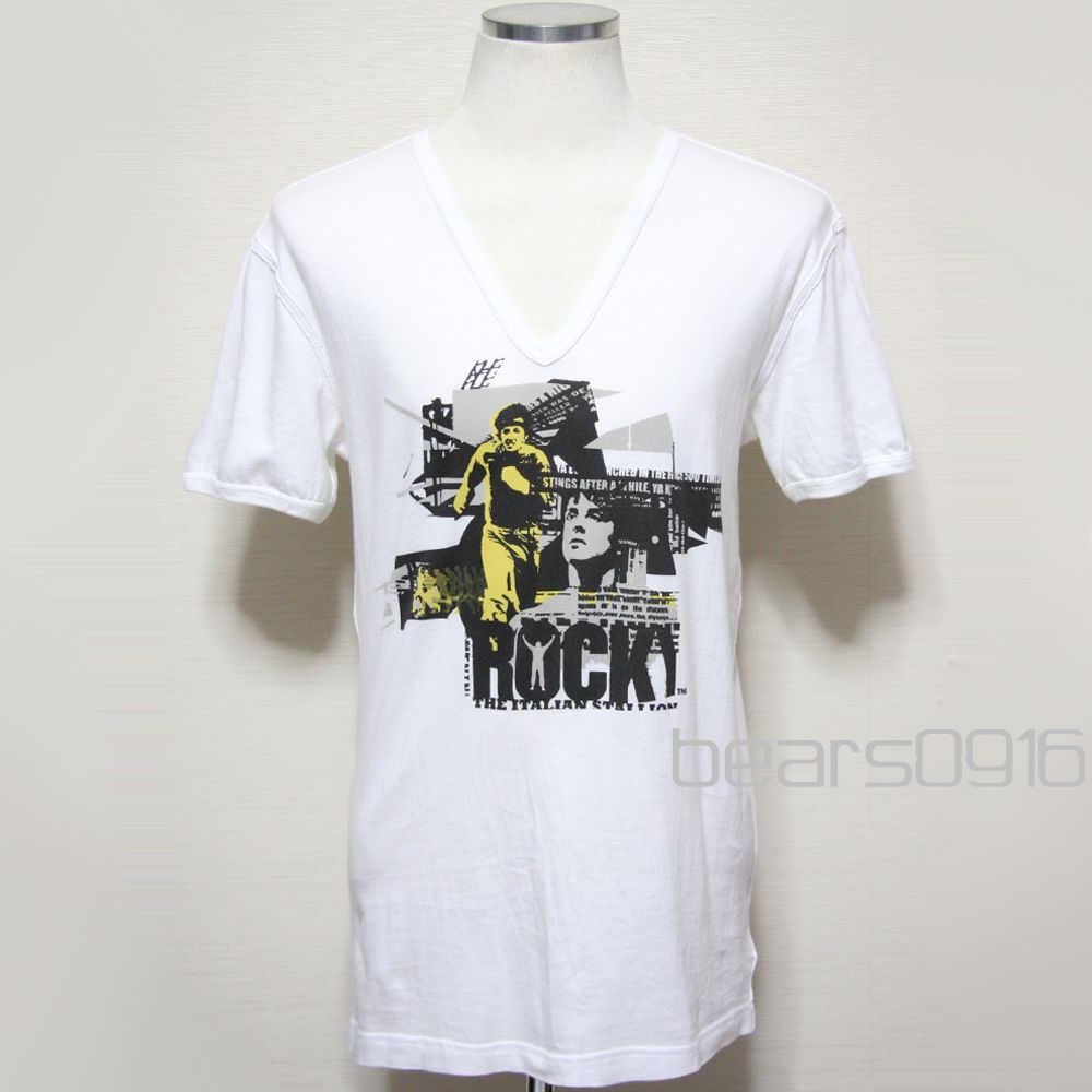 【ドルチェ&ガッバーナ】Tシャツ メンズ 48 L 極美品 白 ロッキー コラボ イタリア製 Vネック 2012年 カットオフ コットン100% 半袖