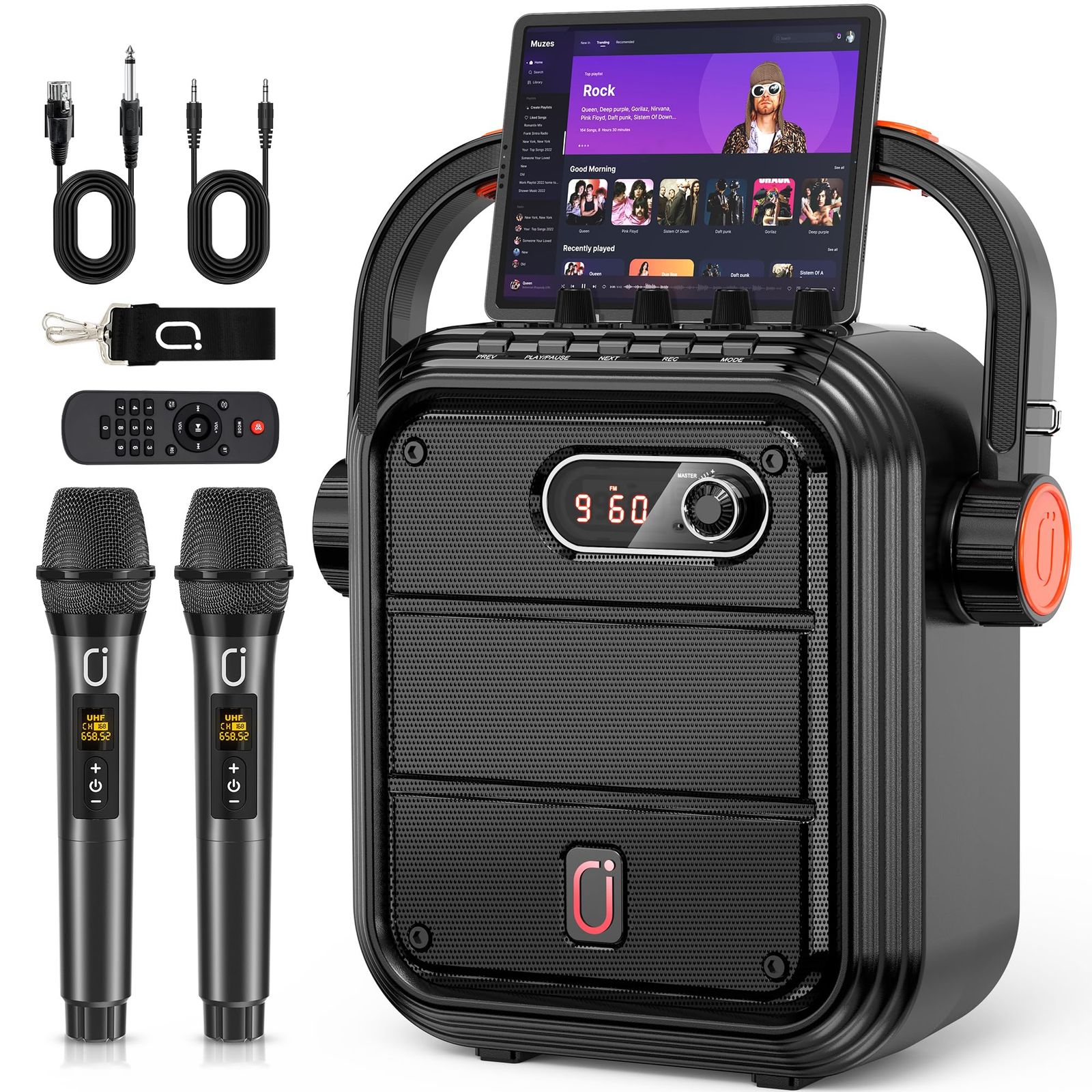 JYX ワイヤレスマイク スピーカーセット 拡声器 Bluetooth 5.0対応 低音強化機能搭載 充電式 ポータブル ホームパーティー、カラオケ、街頭スピーチ、会議 、学校行事、セミナー、室外、防災、路上ライブ、イベントなどに適用/ 81dfe7fc