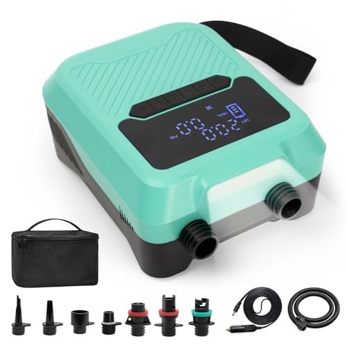 【新品】Estgora SUPポンプ 電動空気入れ 20PSI エアーポンプ 12V車用 360L/minまで二段階給排気 プリセット設定可 オートオフ機能搭載 LCD数値表示 7種類ノズル付き スタンドアップパドルボード/カヤック/エアーテント/エアーマット