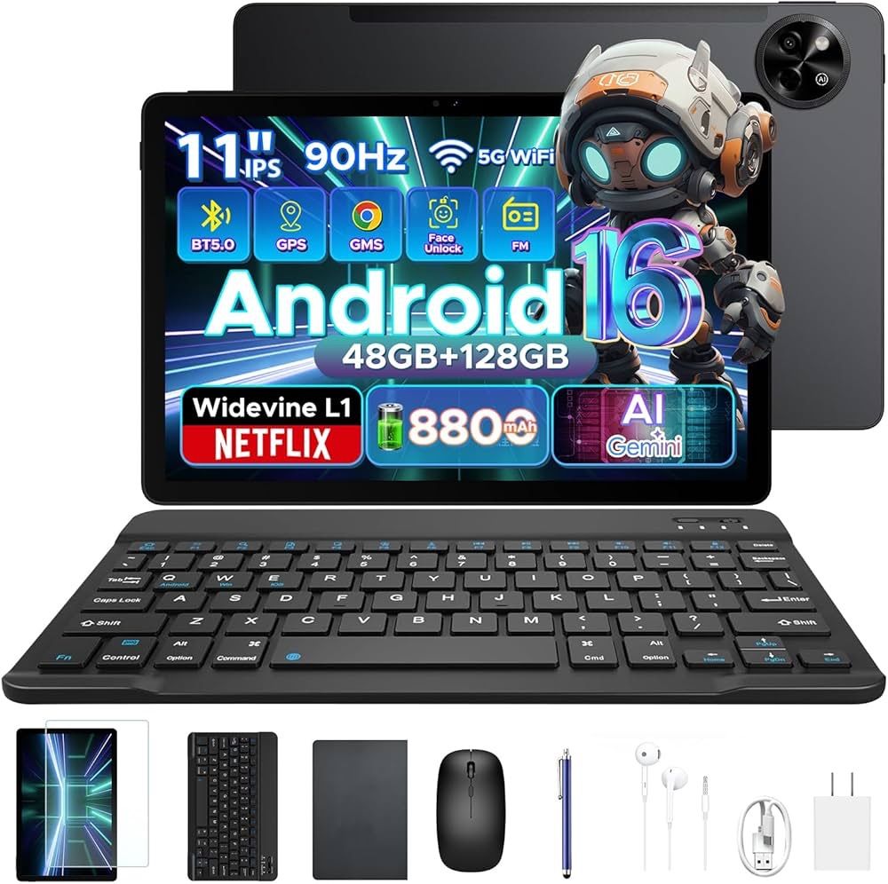 【2026新登場 Android16 タブレット 11インチ Wi-Fiモデル 】P11 アンドロイドタブレット, 48GB+128GB+2TB拡張対応, Gemini AI, 90Hz, T7250 8コアプロセッサ搭載, 8800mAh/18W ブラック
