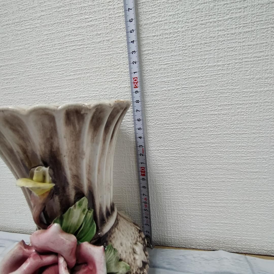 アンティーク調 陶器花瓶 大小2点セット 立体薔薇装飾 ヴィンテージ風 