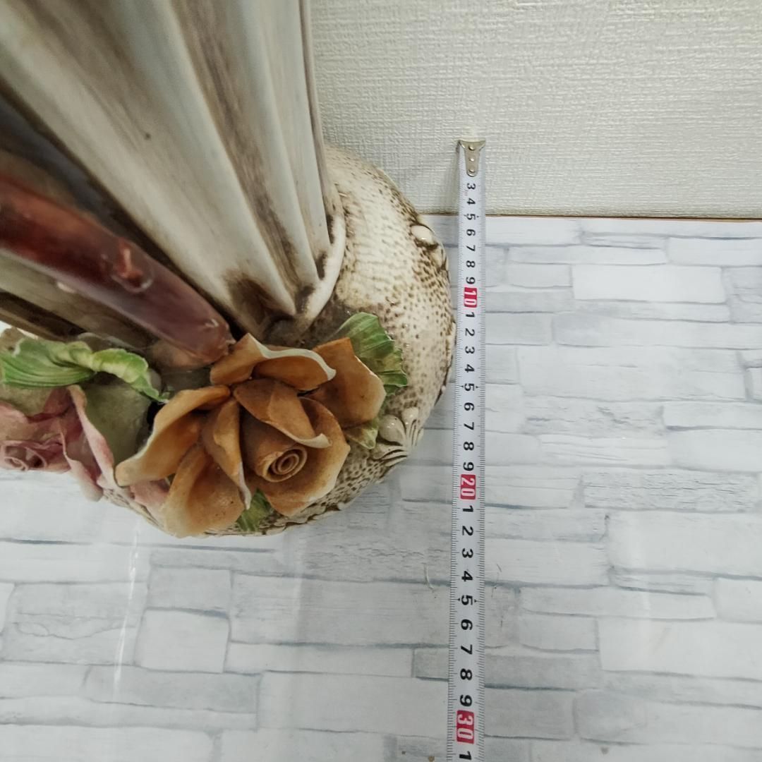 アンティーク調 陶器花瓶 大小2点セット 立体薔薇装飾 ヴィンテージ風 