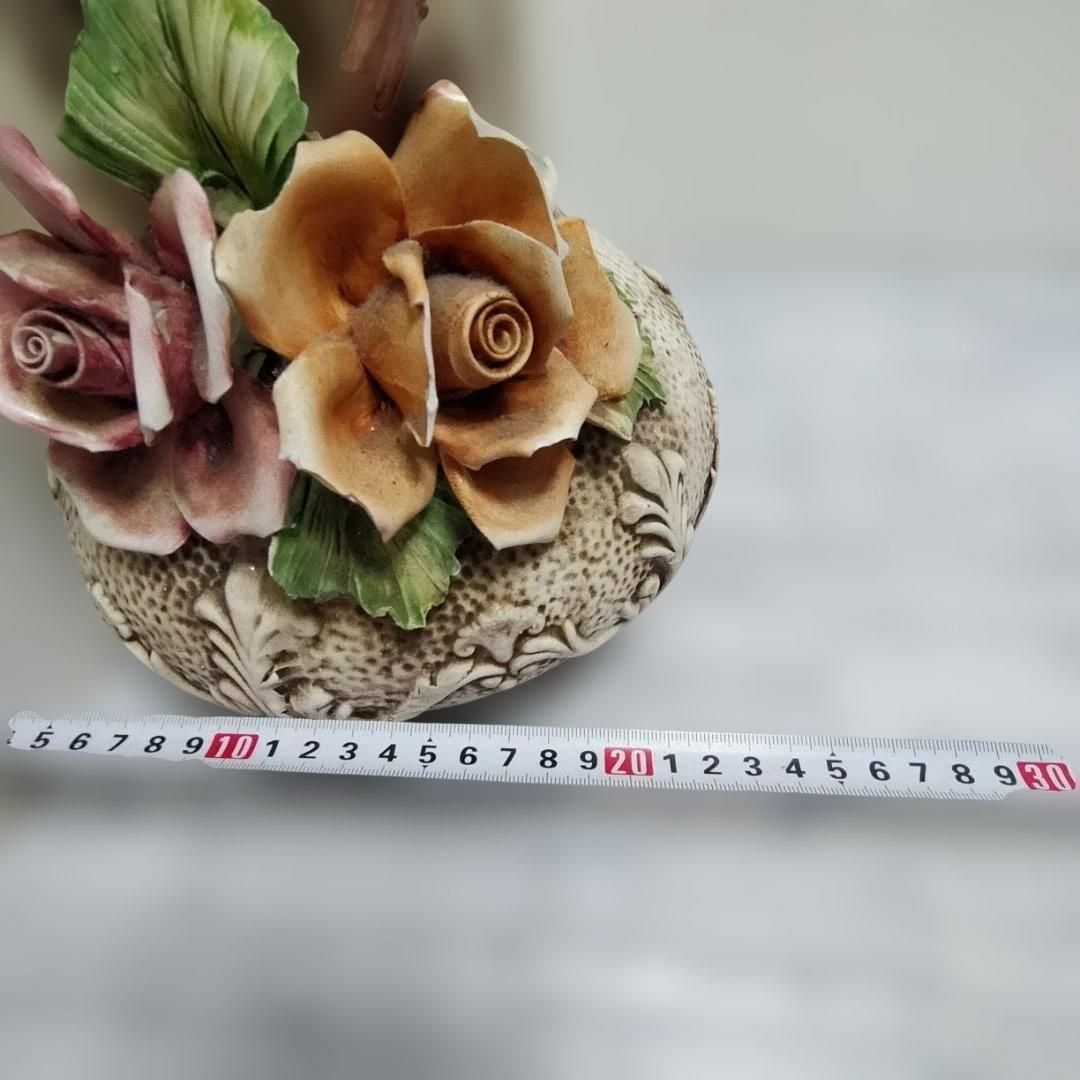 アンティーク調 陶器花瓶 大小2点セット 立体薔薇装飾 ヴィンテージ風 