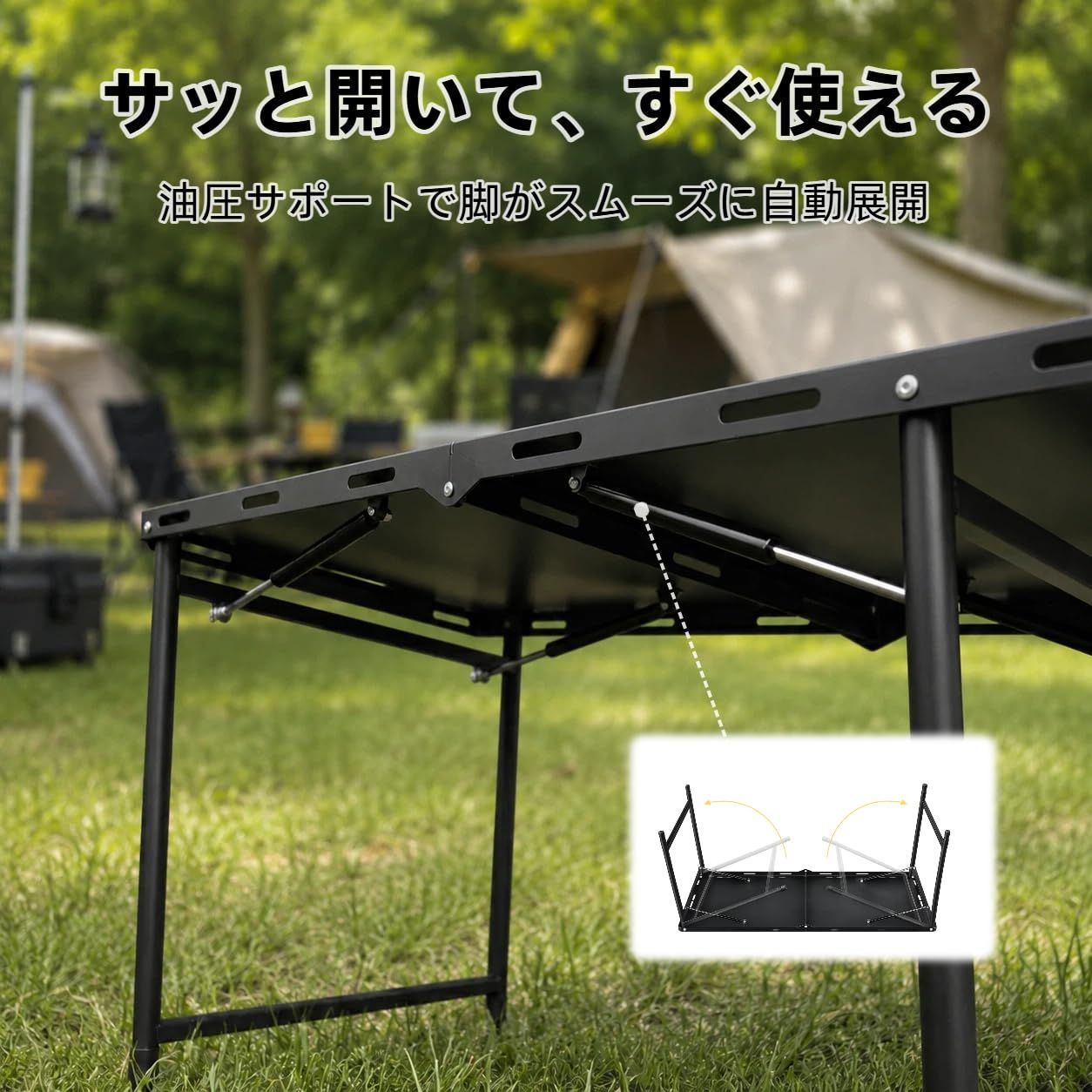 折りたたみキャンプテーブル_ ランタンフック付き Saiveina アウトドア テーブル 折りたたみ キャンプテーブル 5段階高さ