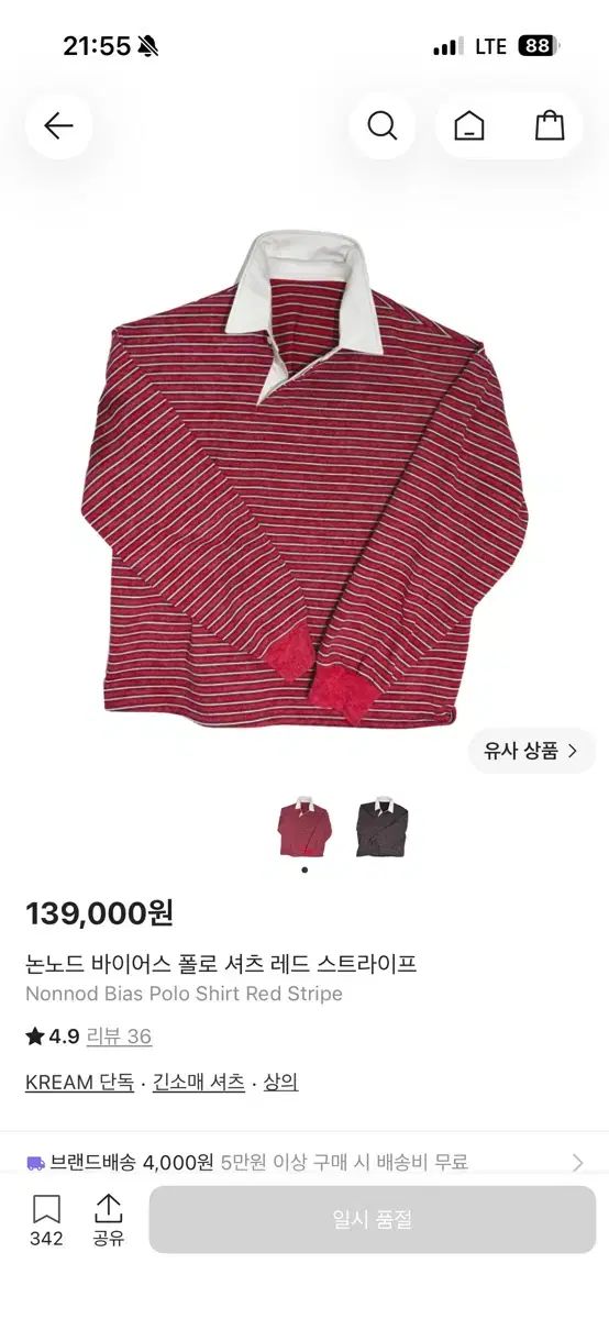 Nonnod ポロシャツ レッド ストライプ