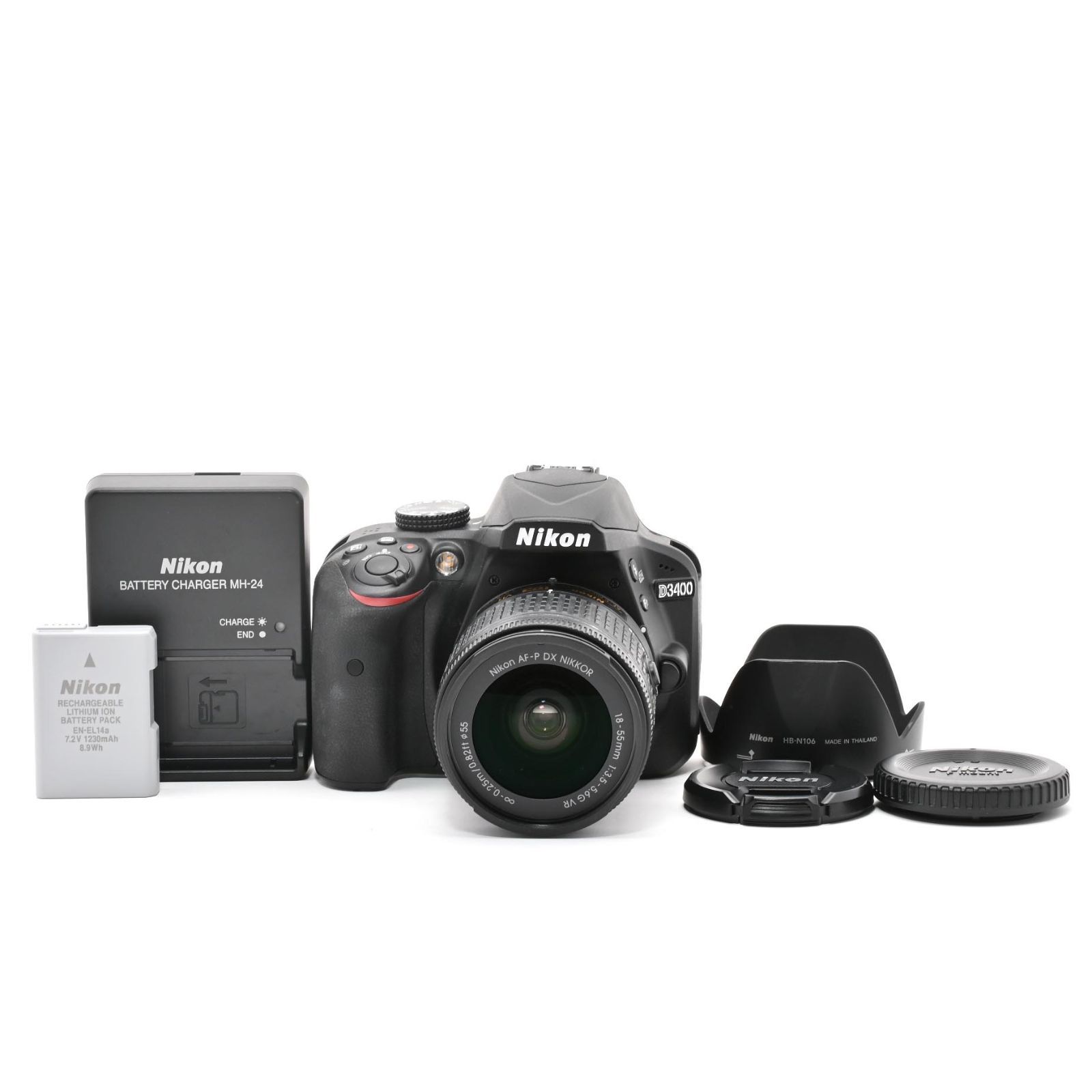 【美品・ショット数 557回、液晶保護フィルム貼付け済み】 NIKON D3400 レンズキット ブラック AF-P 18-55mm VR