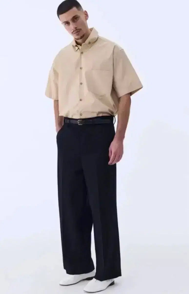 レクト recto 23SS ヴァージンウール ベルト デザインテープ ワイドパンツ ブラック (ベルトx)