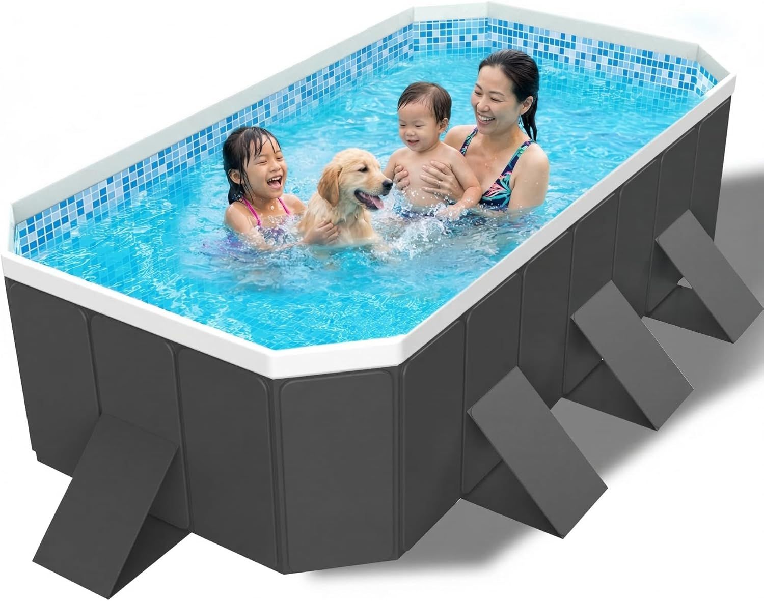 プール 空気入れ不要 ビニールプール 大型 折り畳み式 水遊び 家庭用 子供用 ペット用 収納便利【2.1M（外径210*140*50CM，内径180*110*50CM） ダークグレー（標準タイプ）】