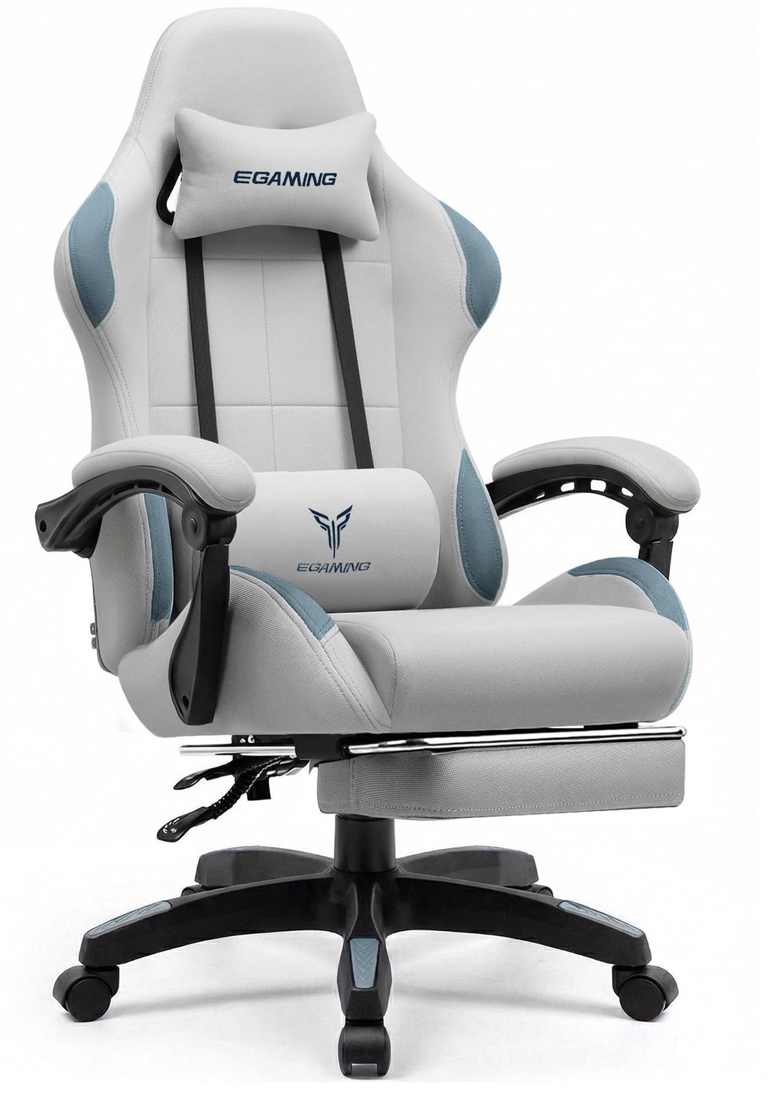 LUCKRACER ゲーミングチェア ファブリック 人間工学 腰痛対策 椅子 イス 90°~135°リクライニング テレワーク pcチェア デスクチェア 蒸れない 夏でも涼しい ソファーの座り心地 キルティング【一体式オットマン付き】ヘッドレスト&ランバーｍａ