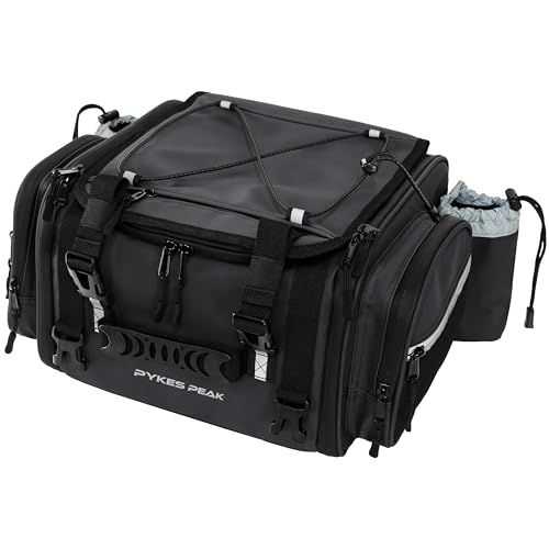 PYKES PEAK バイク用 シートバッグ 18L 29L 大容量 撥水 レインカバー付き 固定ベルト ショルダーベルト 付き バイク ツーリング アウトドア キャンプ ツーリングバッグ リアバッグ ツーリングマスター 【ブラック 小型 Sサイズ】Ju