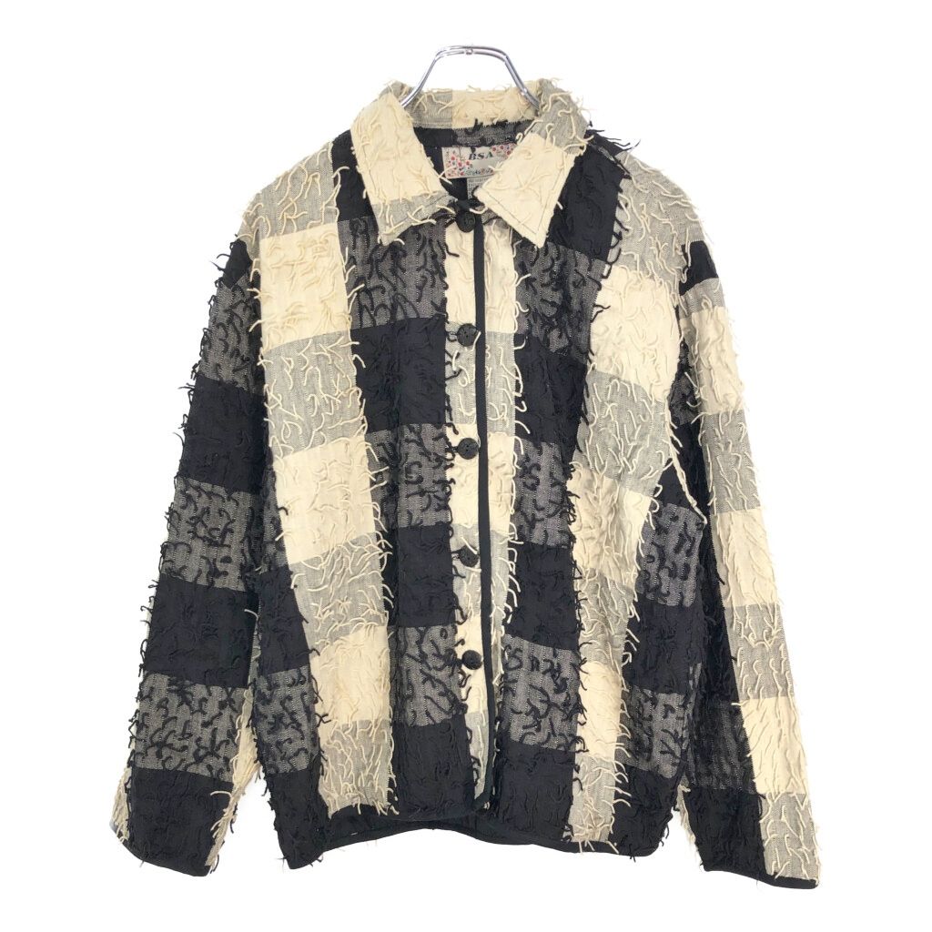 BSA ブロックチェック フリンジジャケット バイカラー(レディース L)中古 古着 V7859