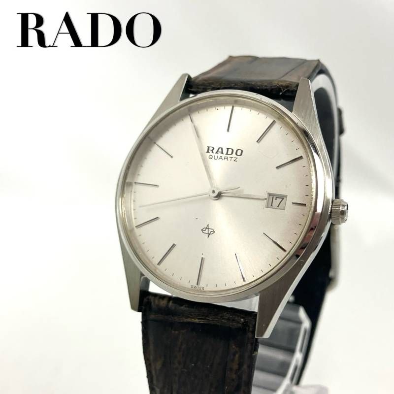 美品　稼働品　新品電池交換済み　RADO　ラドー　クォーツ　腕時計　デイト難あり 3針　レザーベルト　シルバー文字盤　W131