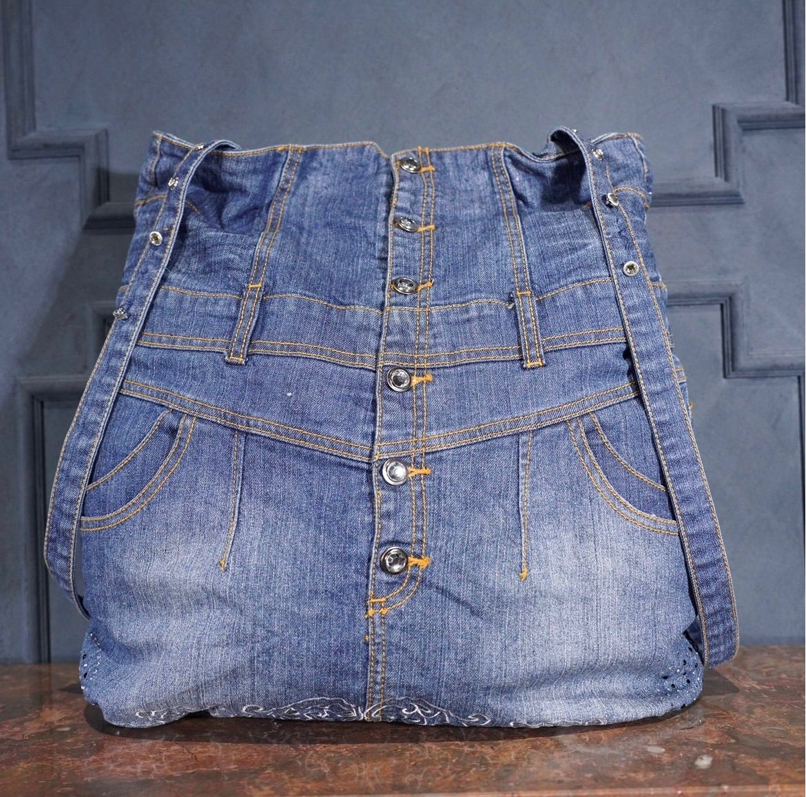 USA VINTAGE HOUSE OF DEREON ALL IN ONE REMAKE DESIGN DENIM BAG/アメリカ古着オールインワンリメイクデザインデニムバッグ