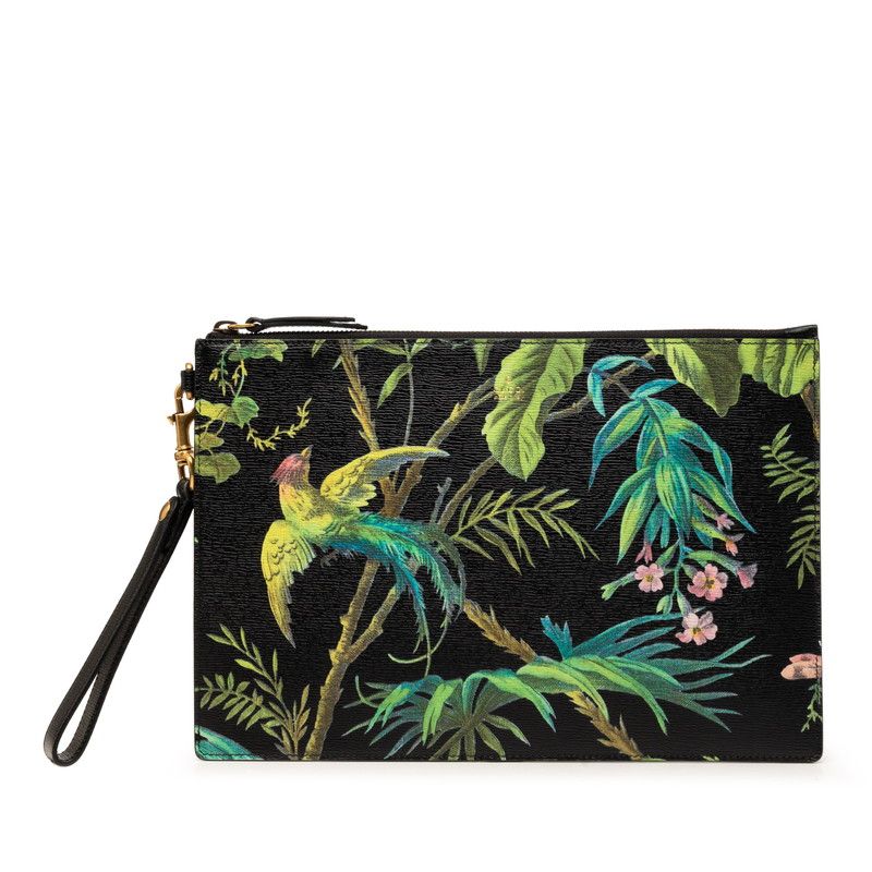 グッチ トロピカルプリント クラッチバッグ セカンドバッグ 431270 ブラック グリーン レザー レディース GUCCI【1-0272895】
