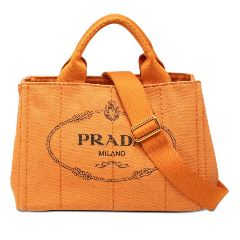 プラダ 三角ロゴプレート カナパ ミニ ハンドバッグ ショルダーバッグ 2WAY オレンジ キャンバス レディース PRADA【1-0273281】