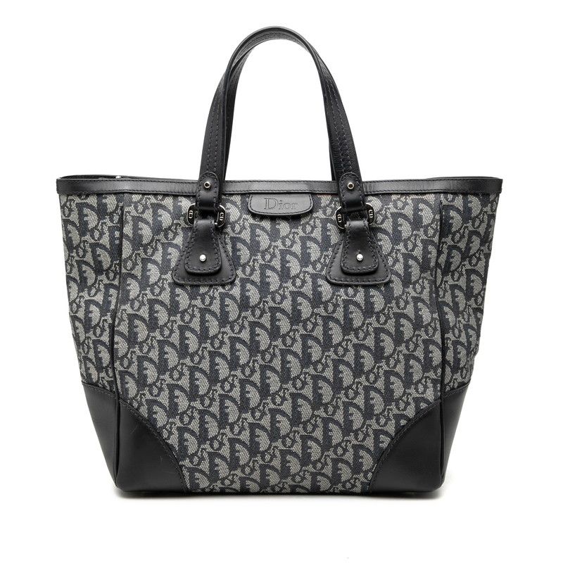ディオール トロッター トートバッグ ハンドバッグ ネイビー キャンバス レザー レディース Dior【1-0273283】