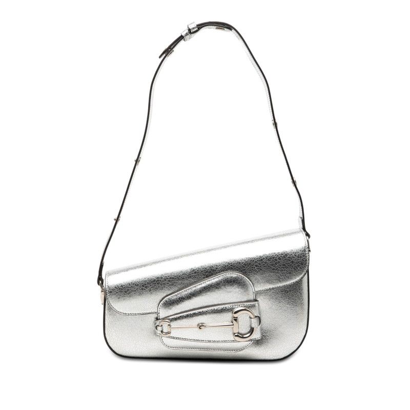 グッチ ホースビット1955 ショルダーバッグ 764155 シルバー レザー レディース GUCCI【1-0273823】