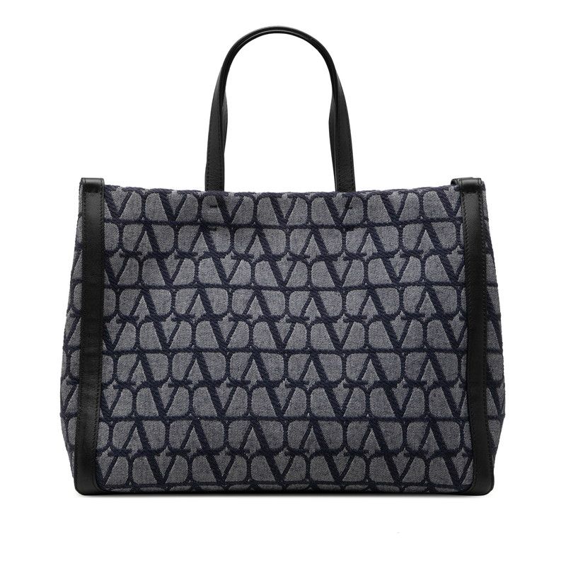 ヴァレンティノ トワル イコノグラフ トートバッグ ハンドバッグ ブルー ブラック キャンバス レザー レディース VALENTINO【1-0273829】