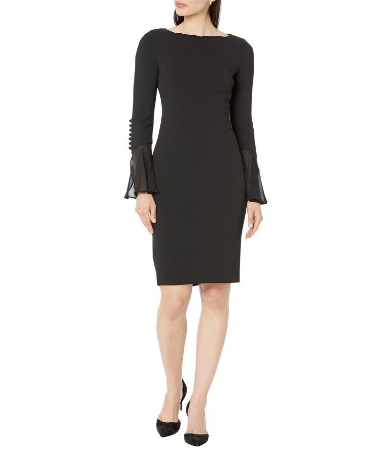 カルバンクライン レディース トップス ワンピース シフォン Calvin Klein Chiffon Bell Sleeve Sheath Dress Black ブラック