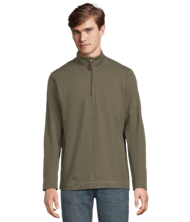 ジョンストンアンドマーフィー メンズ アウター ニット・セーター Johnston Murphy Reversible Solid Quarterzip OliveCharcoal チャコール