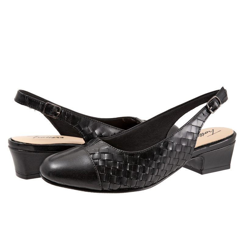 トロッターズ レディース シューズ ヒール Trotters Dea Woven Black Leather ブラック