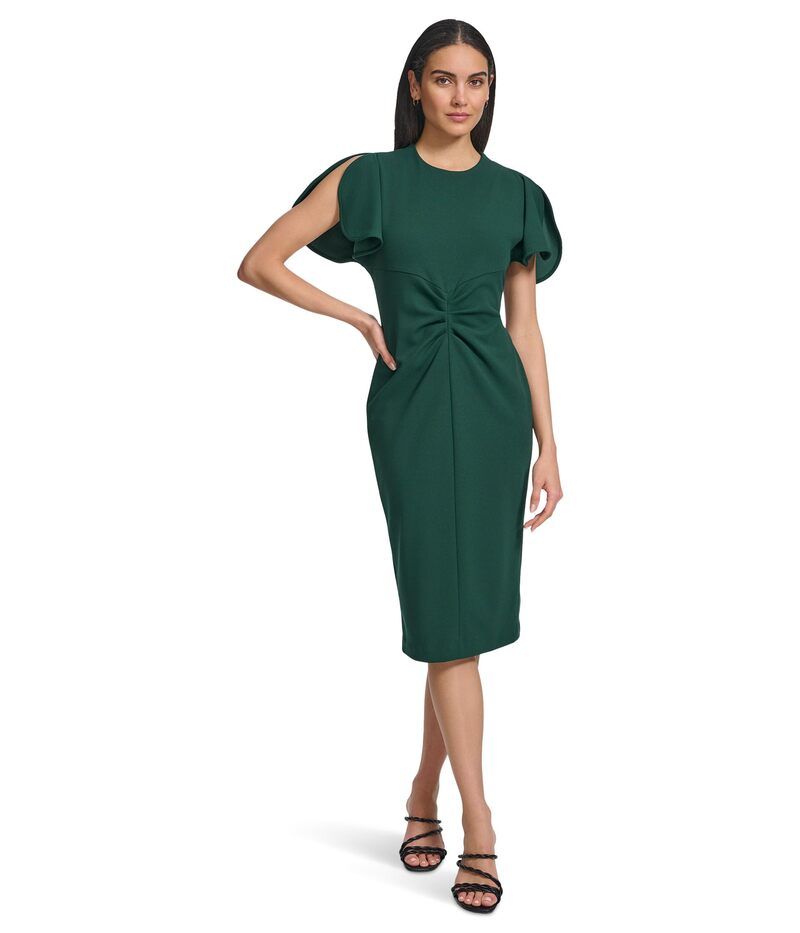 カルバンクライン レディース トップス ワンピース クレープ スキューバ Calvin Klein Scuba Crepe Split Sleeve Sheath Malachite