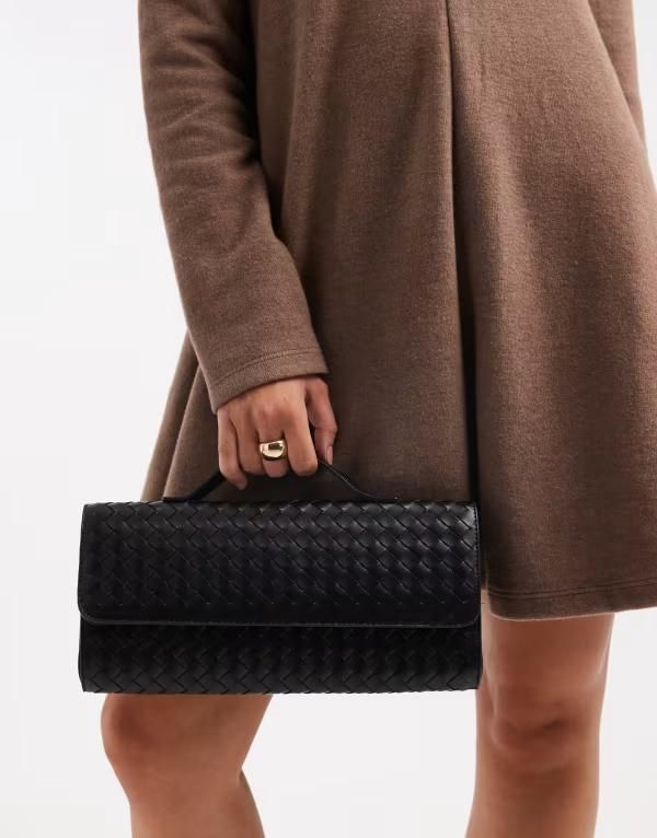 グラマラス レディース バッグ Glamorous woven clutch bag Black ブラック