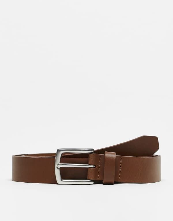 オンリーアンドサンズ メンズ アクセサリー ベルト レザー Only Sons leather belt in tan Cognac タン