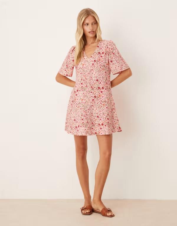 ジェイディーワイ レディース トップス ワンピース ミニワンピース プリント ミニ JDY short sleeve flower print mini dress PINK ピンク