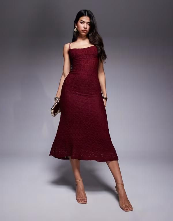 バードット レディース トップス ワンピース メッシュ ミディ Bardot Louisa mesh midi dress Burgundy バーガンディ