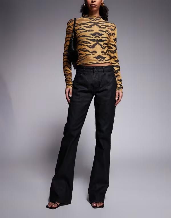エイソス レディース ボトムス デニムパンツ ブーツカット コート ブーツ ジーンズ ASOS DESIGN bootcut jeans coated ブラック